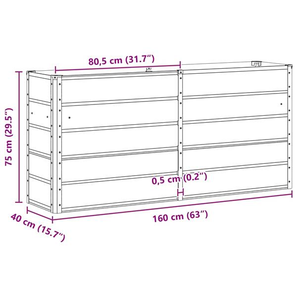 Grote foto vidaxl plantenbak groen 160 x 40 x 75 cm staal tuin en terras overige tuin en terras