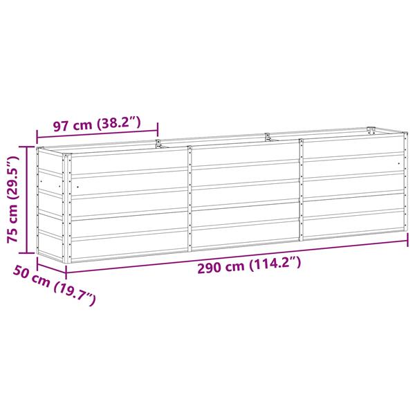 Grote foto vidaxl plantenbak lichtgrijs 290 x 50 x 75 cm gegalvaniseerd staal tuin en terras overige tuin en terras