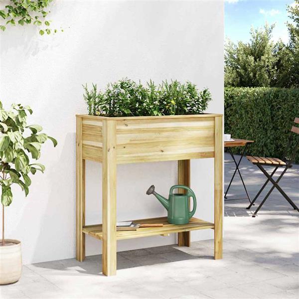 Grote foto vidaxl hoge planter bruin 85 5 x 46 5 x 96 cm ge mpregneerd grenenhout tuin en terras overige tuin en terras