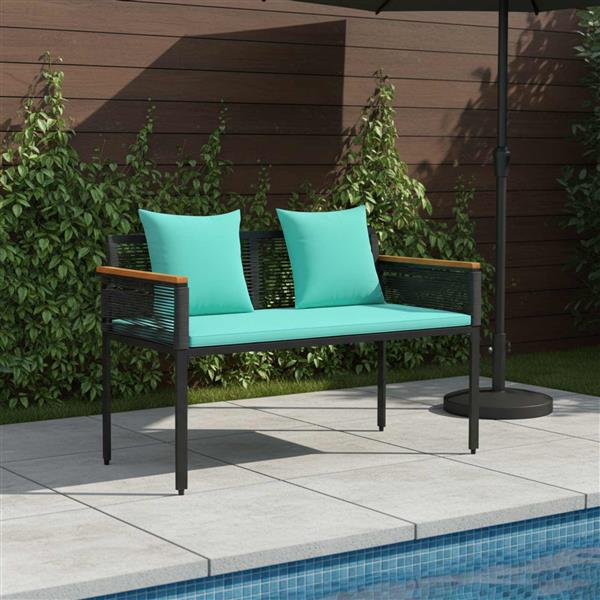 Grote foto vidaxl tuinbank zwart en turquoise 117 x 54 x 74.5 cm poly rattan tuin en terras tuinmeubelen