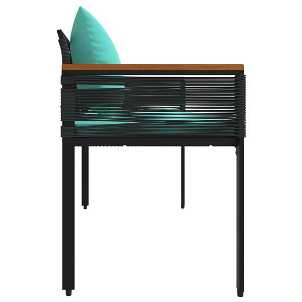 Grote foto vidaxl tuinbank zwart en turquoise 117 x 54 x 74.5 cm poly rattan tuin en terras tuinmeubelen