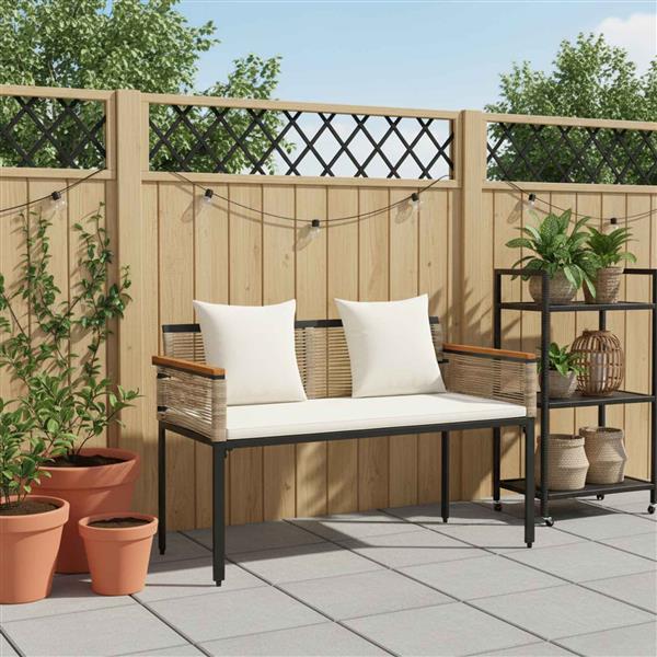 Grote foto vidaxl tuinbank beige en cr me wit 117 x 54 x 74.5 cm poly rattan tuin en terras tuinmeubelen