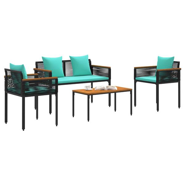 Grote foto vidaxl buitenmeubelset met kussen 4 pcs zwart en turquoise pe rattan tuin en terras tuinmeubelen