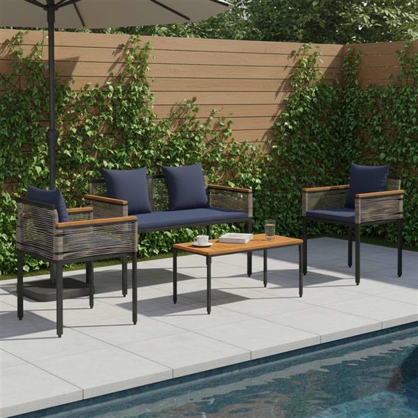 Grote foto vidaxl buitenmeubelset met kussen 4 pcs grijs en marineblauw pe rattan tuin en terras tuinmeubelen