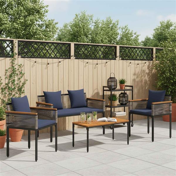Grote foto vidaxl buitenmeubelset met kussen 4 pcs grijs en marineblauw pe rattan tuin en terras tuinmeubelen