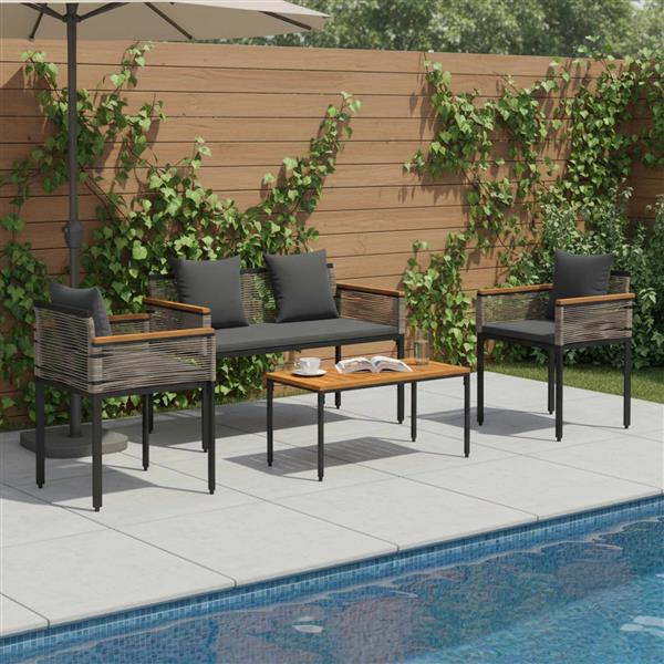 Grote foto vidaxl buitenmeubelset met kussen 4 pcs grijs en donkergrijs pe rattan tuin en terras tuinmeubelen