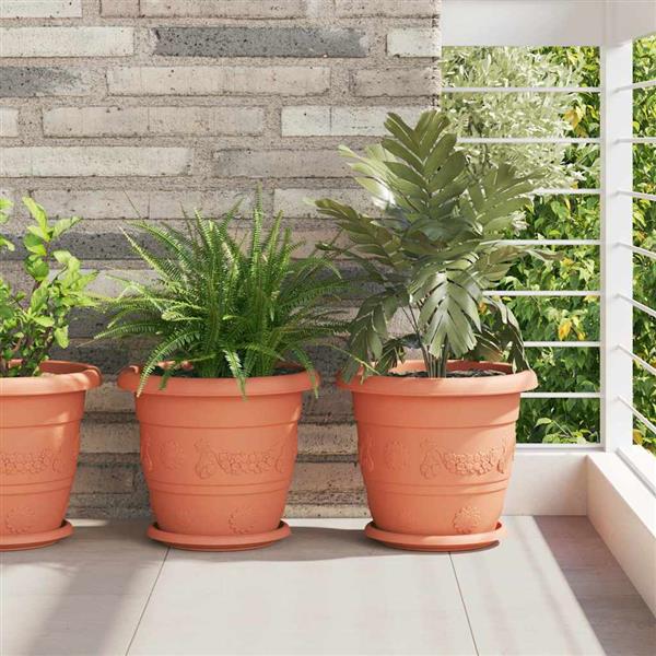 Grote foto vidaxl ronde bloemenschalen 24 pcs baksteenrood 21 5 x 2 5 cm tuin en terras overige tuin en terras