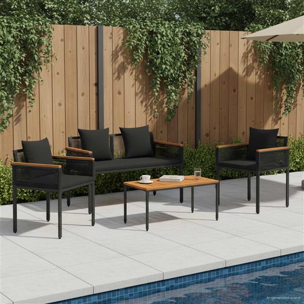 Grote foto vidaxl buitenmeubelset met kussen 4 pcs zwart pe rattan tuin en terras tuinmeubelen