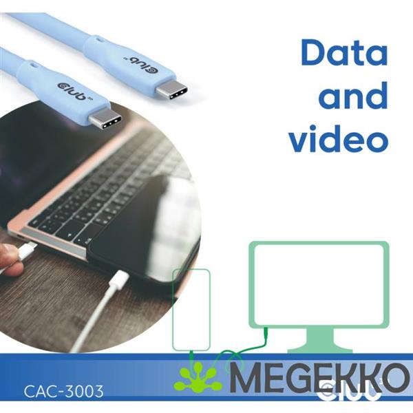 Grote foto club3d usb4 gen 3x2 20gbps 240w usb type c 2m blauw computers en software overige computers en software