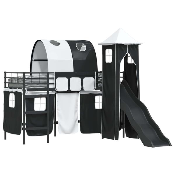 Grote foto vidaxl loftbed voor kids zwart 74 5 x 190 cm metaal antiek en kunst stoelen en banken