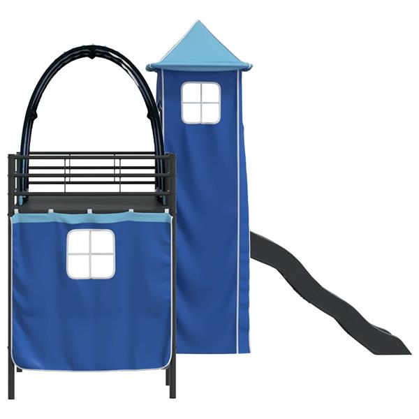 Grote foto vidaxl loftbed voor kids zwart en blauw 75 x 190 cm metaal antiek en kunst stoelen en banken