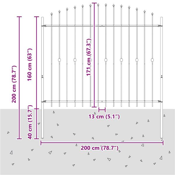 Grote foto vidaxl spike fence zwart 200 x 200 cm gepoedercoat staal tuin en terras hekken en schuttingen