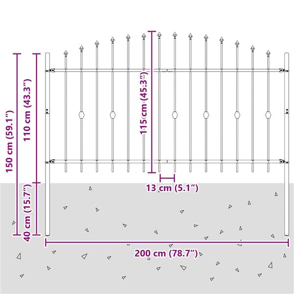 Grote foto vidaxl spike fence zwart 200 x 150 cm gepoedercoat staal tuin en terras hekken en schuttingen