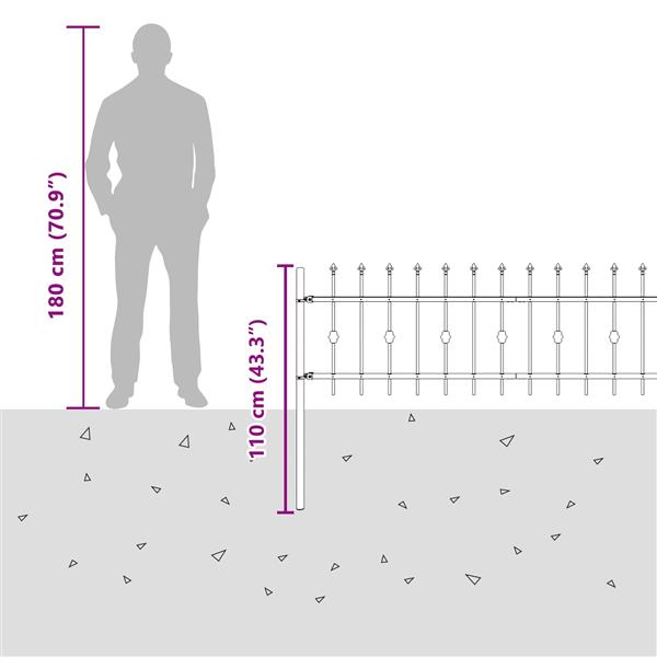Grote foto vidaxl spike fence zwart 200 x 130 cm gepoedercoat staal tuin en terras hekken en schuttingen