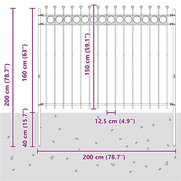 Grote foto vidaxl ringhek zwart 200 x 200 cm gepoedercoat staal tuin en terras hekken en schuttingen