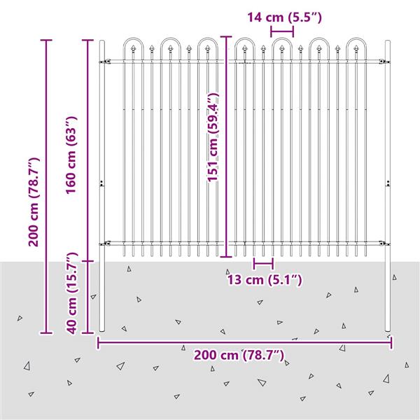Grote foto vidaxl spike boog hek zwart 200 x 200 cm gepoedercoat staal tuin en terras hekken en schuttingen