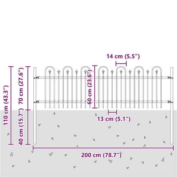 Grote foto vidaxl spike boog hek zwart 200 x 130 cm gepoedercoat staal tuin en terras hekken en schuttingen