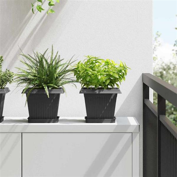 Grote foto vidaxl vierkante bloempot 6 pcs zwart 20 x 20 x 16 cm kunststof tuin en terras overige tuin en terras