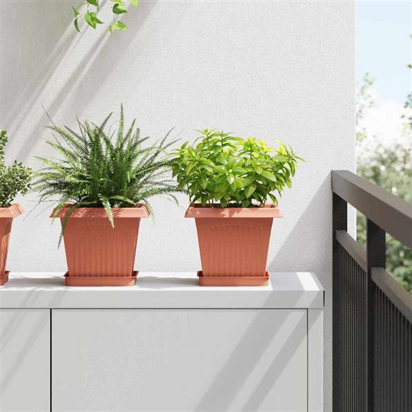 Grote foto vidaxl vierkante bloempot 6 pcs baksteenrood 20 x 20 x 16 cm kunststof tuin en terras overige tuin en terras