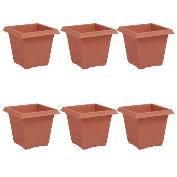 Grote foto vidaxl vierkante bloempot 6 pcs baksteenrood 16 x 16 x 14 cm kunststof tuin en terras overige tuin en terras