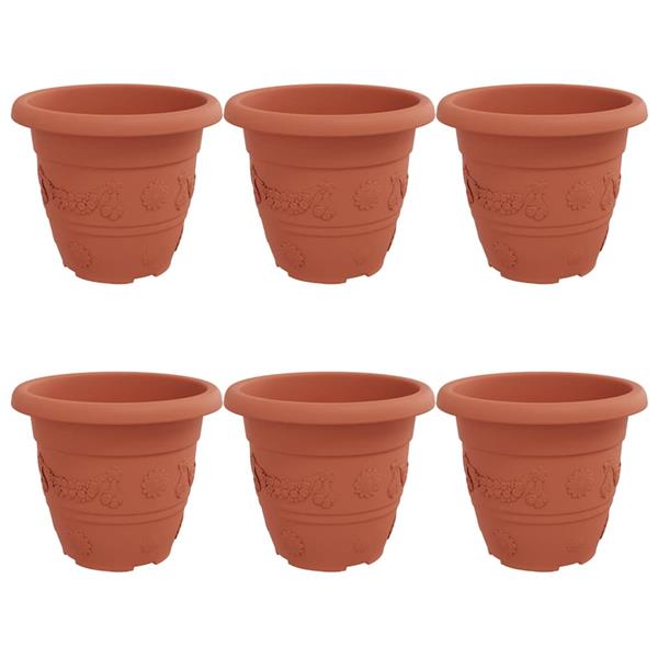 Grote foto vidaxl ronde bloempot 6 pcs baksteenrood 26 x 21.5 cm kunststof tuin en terras overige tuin en terras