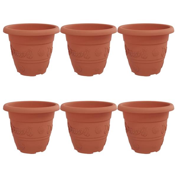 Grote foto vidaxl ronde bloempot 6 pcs baksteenrood 22 x 18 cm kunststof tuin en terras overige tuin en terras