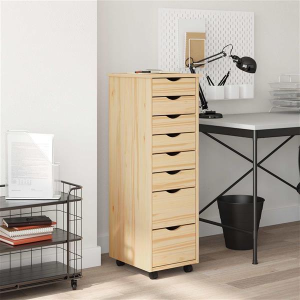 Grote foto vidaxl rolling cabinet met laden moss heldere vernis 34 x 39 x 103 cm huis en inrichting overige