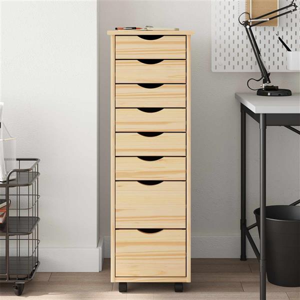 Grote foto vidaxl rolling cabinet met laden moss heldere vernis 34 x 39 x 103 cm huis en inrichting overige