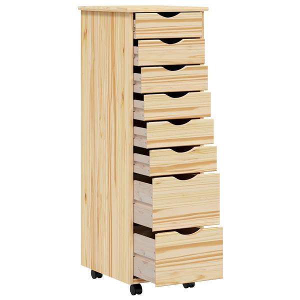 Grote foto vidaxl rolling cabinet met laden moss heldere vernis 34 x 39 x 103 cm huis en inrichting overige