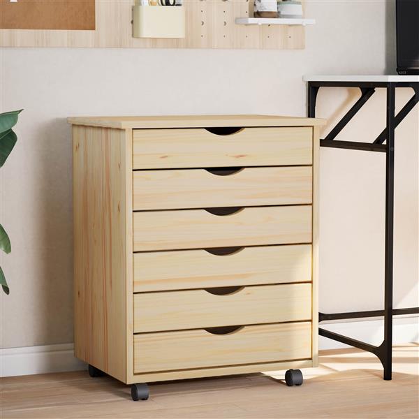 Grote foto vidaxl rolling cabinet met laden moss heldere vernis 53 x 39 x 65 5 cm huis en inrichting overige
