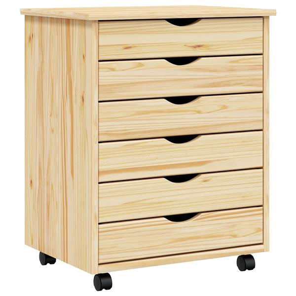 Grote foto vidaxl rolling cabinet met laden moss heldere vernis 53 x 39 x 65 5 cm huis en inrichting overige
