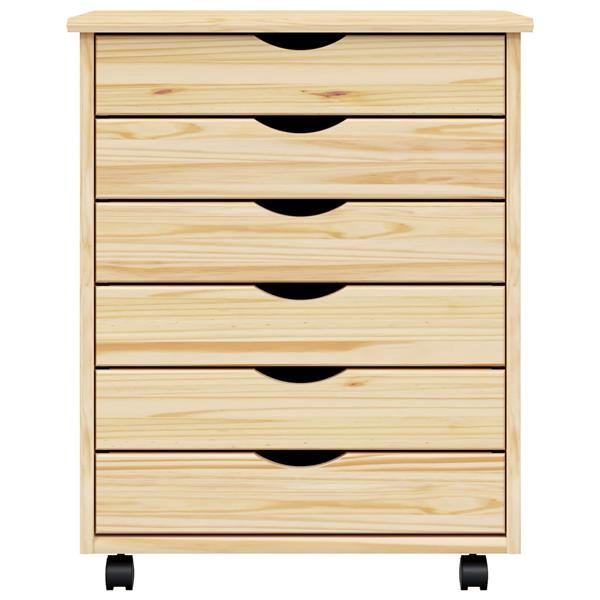 Grote foto vidaxl rolling cabinet met laden moss heldere vernis 53 x 39 x 65 5 cm huis en inrichting overige