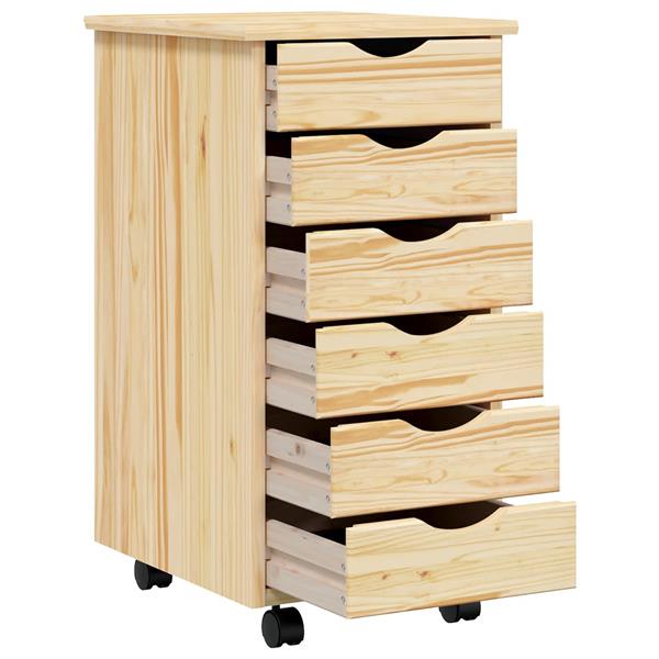 Grote foto vidaxl rolling cabinet met laden moss heldere vernis 34 x 39 x 65 5 cm huis en inrichting overige