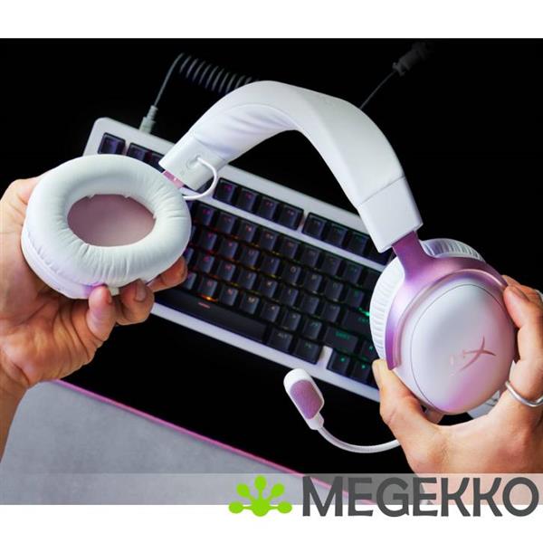 Grote foto hyperx cloud iii bedrade gaming headset in wit roze audio tv en foto koptelefoons