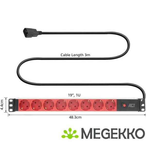 Grote foto act stekkerdoos pdu 19 inch c14 iec60320 8 voudig type f. 3m h05vv f 3g1.0 computers en software overige