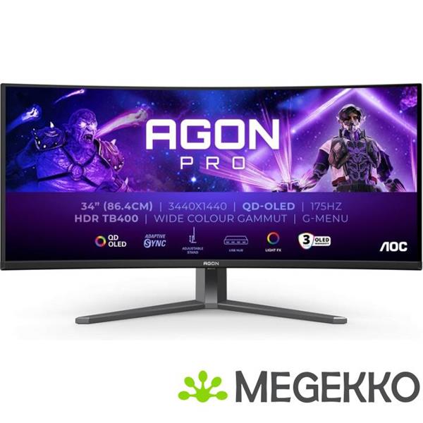 Grote foto aoc agon pro ag346ucd 34 wide quad hd 175hz oled curved gaming monitor computers en software overige computers en software