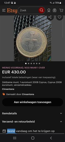 Grote foto euromunt. uniek stuk van 1 euro. verzamelen munten belgi