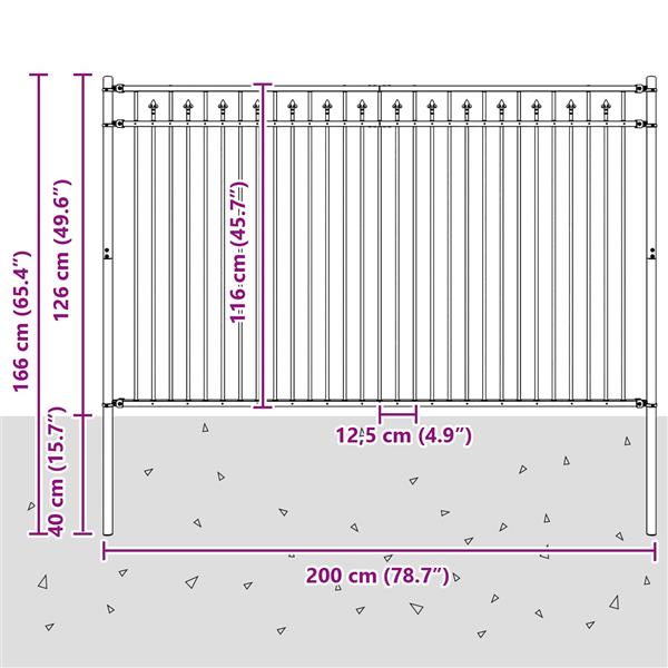 Grote foto vidaxl spike hek zwart 200 x 166 cm gepoedercoat staal tuin en terras hekken en schuttingen