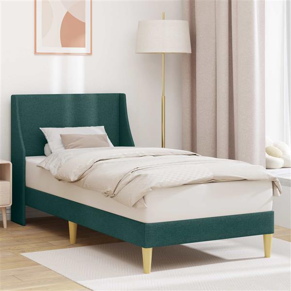 Grote foto vidaxl bedframe met hoofdeinde donkergroen 90 x 200 cm stof antiek en kunst stoelen en banken
