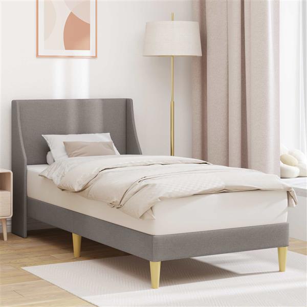 Grote foto vidaxl bedframe met hoofdeinde taupe 100 x 200 cm stof antiek en kunst stoelen en banken