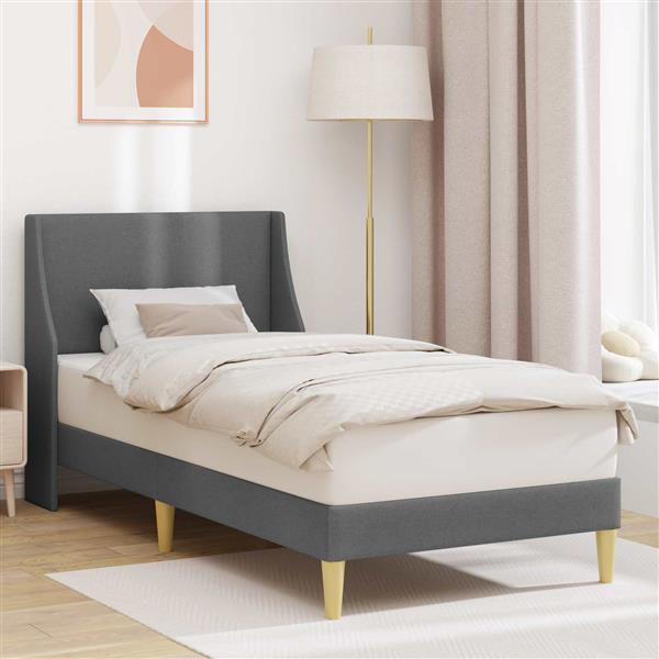 Grote foto vidaxl bedframe met hoofdeinde donkergrijs 90 x 200 cm stof antiek en kunst stoelen en banken