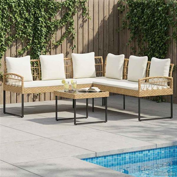 Grote foto vidaxl tuinbankenset met kussen 2 pcs naturel poly rattan staal tuin en terras tuinmeubelen