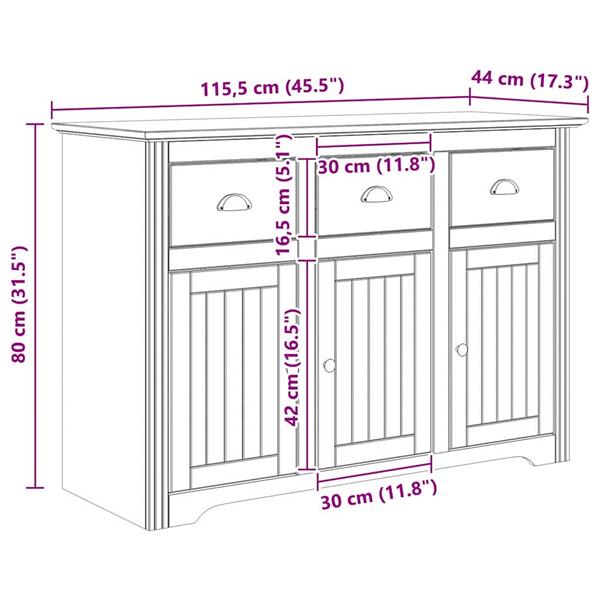 Grote foto vidaxl dressoir bodo honingbruin 115 5 x 44 x 80 cm bewerkt hout huis en inrichting overige
