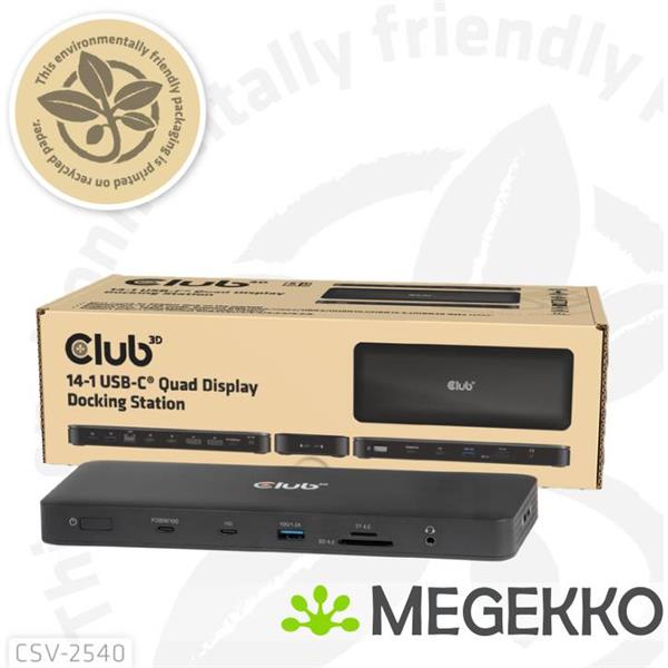Grote foto club3d club 3d 14 in 1 usb c quad display dockingstation 4 schermen 100w snelladen computers en software overige computers en software
