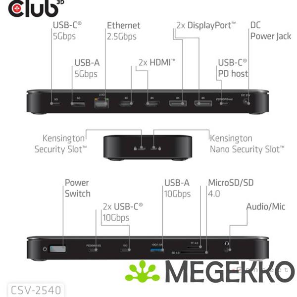 Grote foto club3d club 3d 14 in 1 usb c quad display dockingstation 4 schermen 100w snelladen computers en software overige computers en software