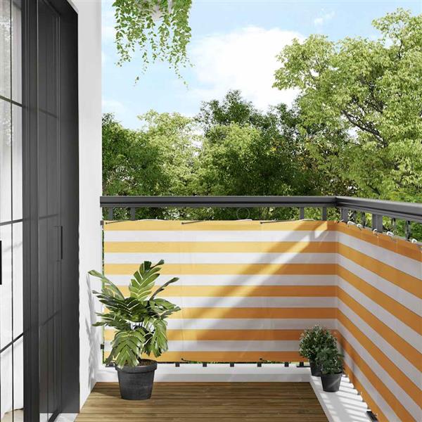 Grote foto vidaxl balkonscherm geel en wit gestreept 90x800 cm tuin en terras overige tuin en terras
