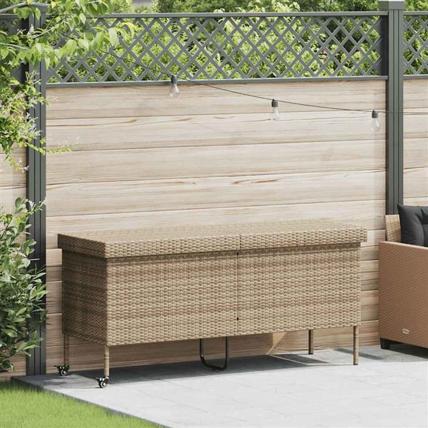 Grote foto vidaxl tuinbox met wielen 160x55x75 cm poly rattan beige tuin en terras overige tuin en terras