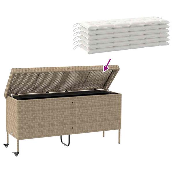 Grote foto vidaxl tuinbox met wielen 160x55x75 cm poly rattan beige tuin en terras overige tuin en terras
