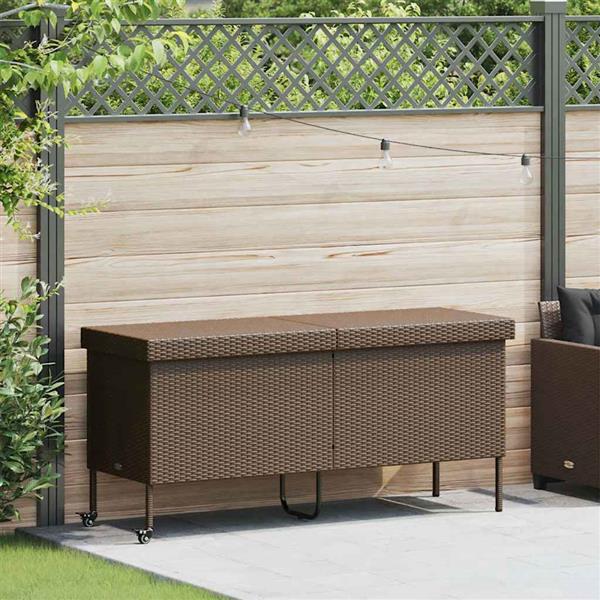 Grote foto vidaxl tuinbox met wielen 160x55x75 cm poly rattan bruin tuin en terras overige tuin en terras