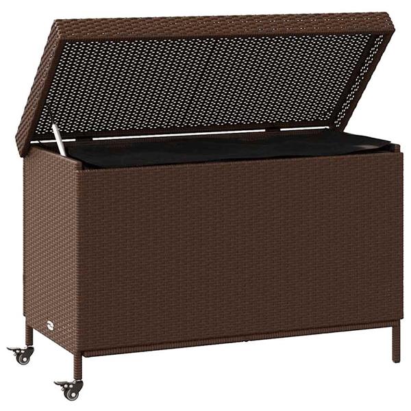 Grote foto vidaxl tuinbox met wielen 110x55x73 cm poly rattan bruin tuin en terras overige tuin en terras